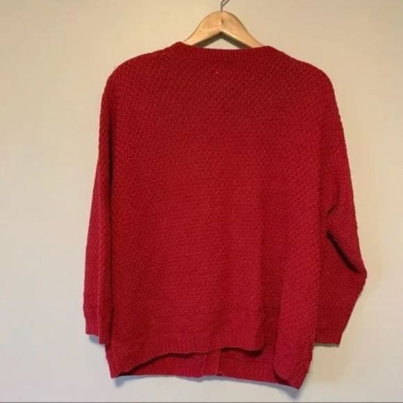 Vintage hand knitted red green cardigan sweater by Susan Bristol large - Picture 6 of 8